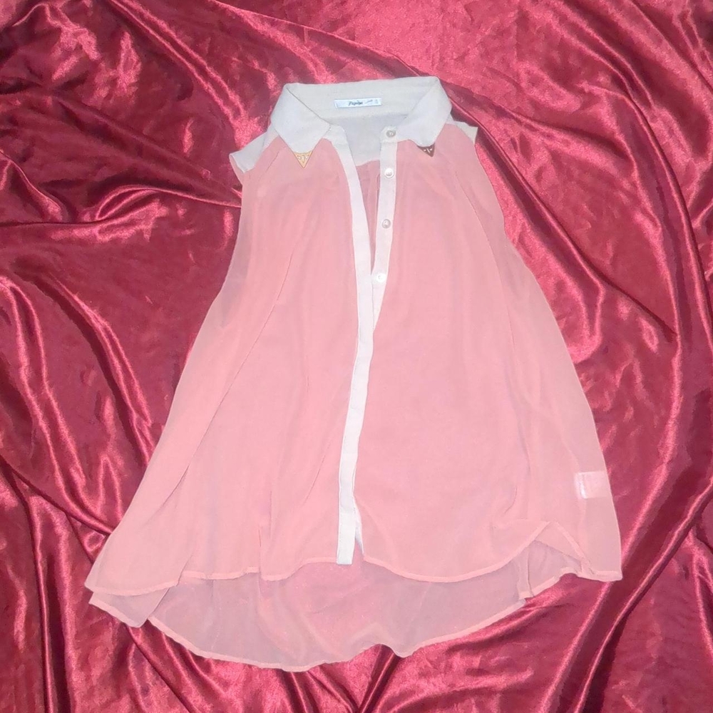 Papaya Blush Pink Blouse with Cream Collar